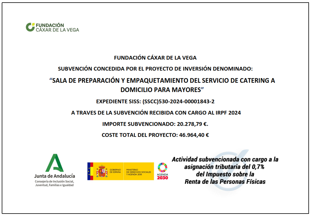 Subvencion concedida a Fundacion Caxar de la Vega